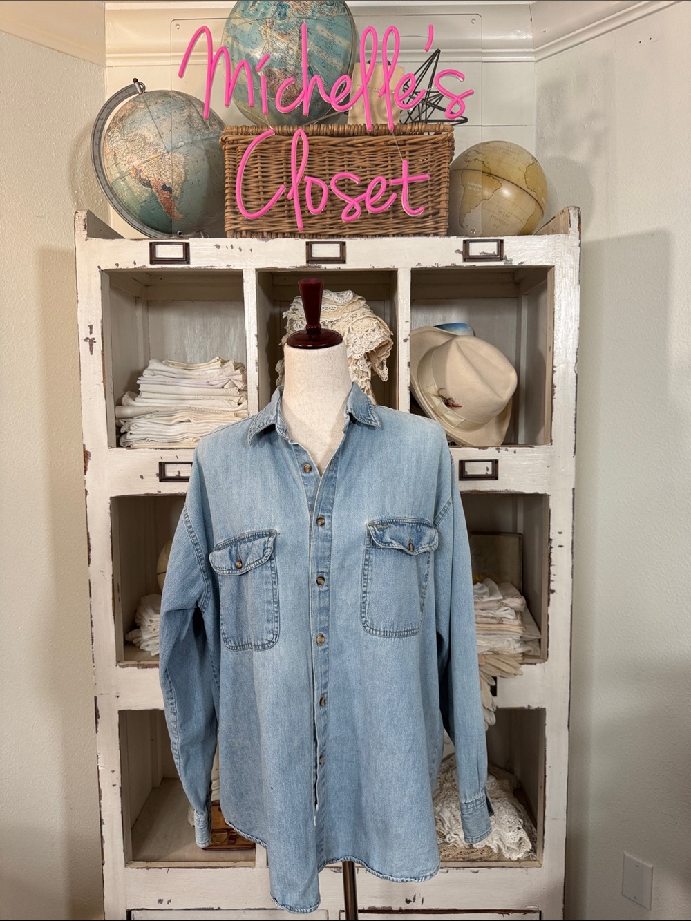 Vintage Robert Stock Perfectly Worn/Worked In Blue Denim Shirt